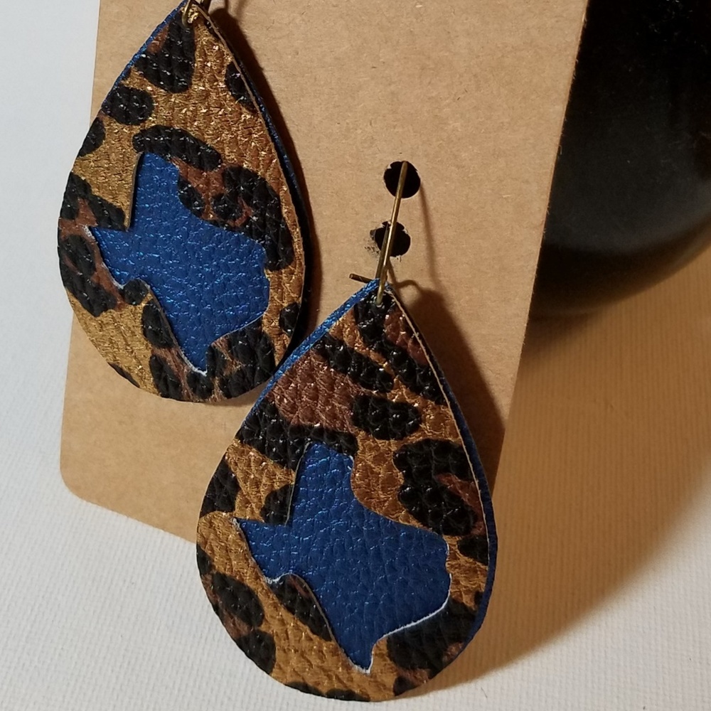 Pleather Drop 2 Earrings Handmade Texas 11$